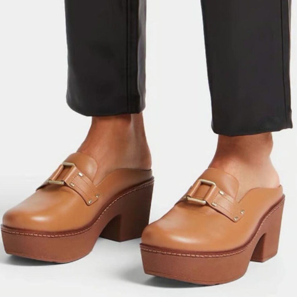 Fitflop Pilar leather mules with buckle tan size 5